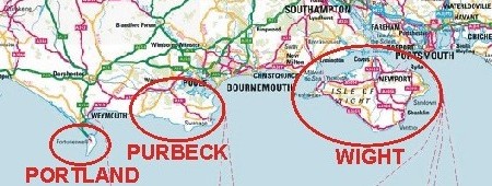 Map of England's south coast showing the three isles